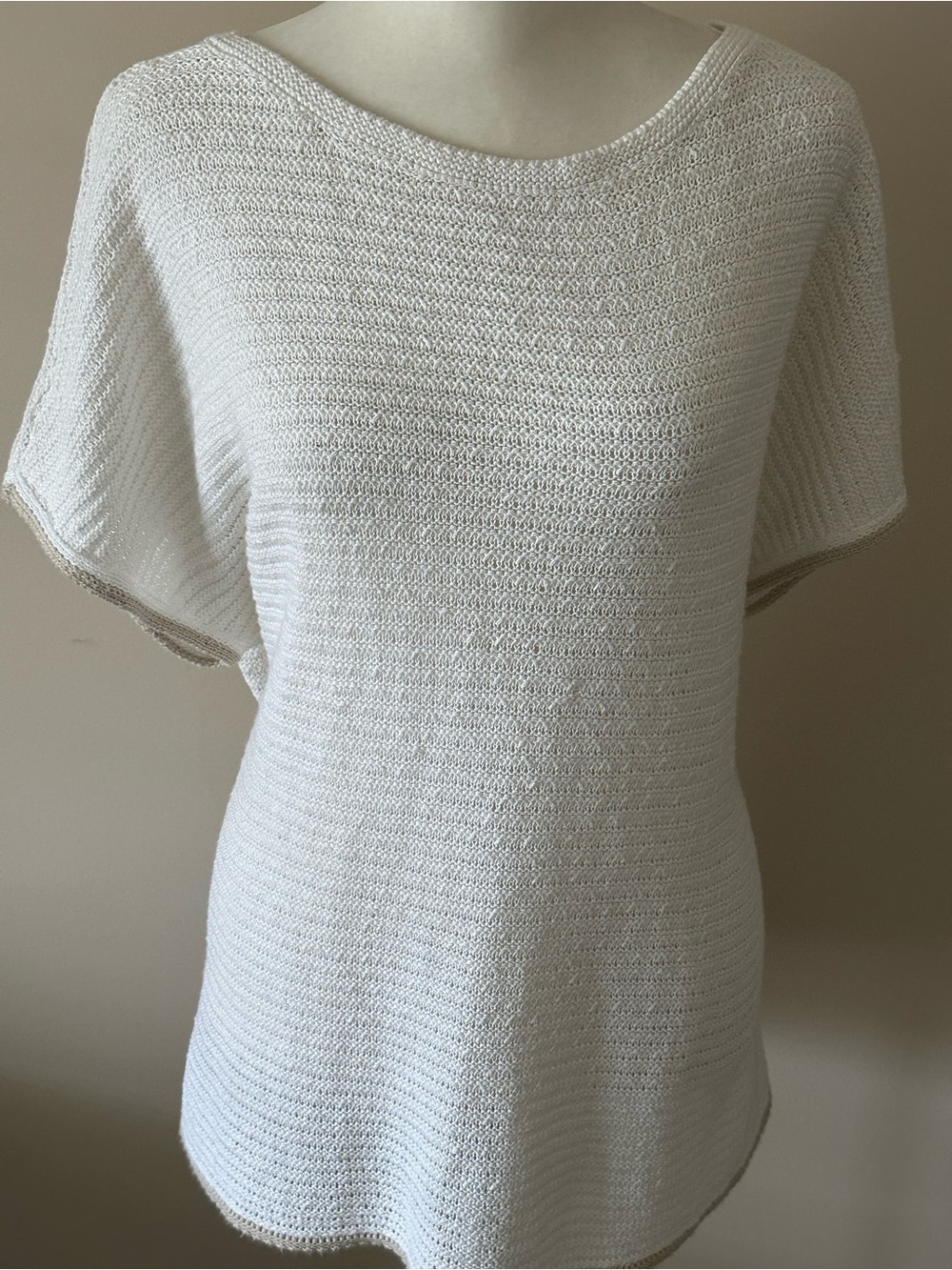 J Jill pure jill Linen blend White Cap Sleeve Sweater Sz L EUC